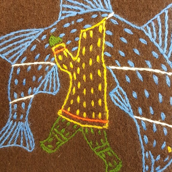 Vintage Inuit Vest Handcrafted by Canadian Eskimos Embroidered Fishing Hunting - Picture 9 of 16